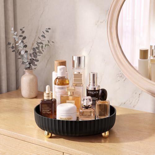360 Rotating Makeup Organizer - Perfume Vanity Skincare Tray Black by Niunuerga