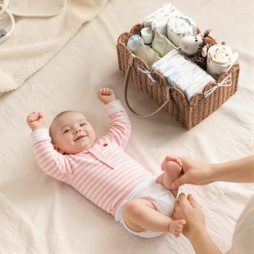 HBlife Large Baby Diaper Caddy, Paper Rope Storage Baskets Nursery Bin with Removable Divider, Portable Car Organizer for Diapers, Baby Shower Gifts, Newborn Essentials Must Haves - Image 6