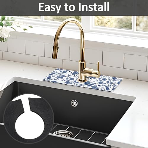 15" X 5.5" Kitchen Sink Splash Guard Faucet Mat Floral Super Absorbent Fast Drying Faucet Guard & Draining Mat Sink Splash Guard Behind Faucet for Kitchen, Bathroom - Image 5