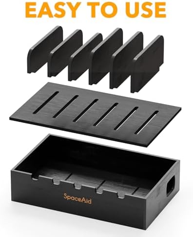 SpaceAid Bamboo Charging Station for Multiple Devices, Cell Phone Docking Stations for Multi Laptop, Tablets and iPads, Nightstand Bedside Desk Device Charger Organizer (Black) - Image 5