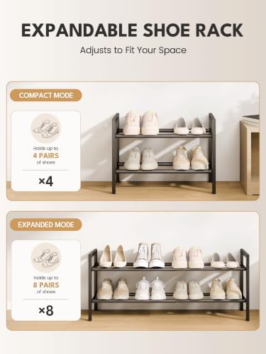 Bumusty 2 Tier Expandable Shoe Rack for Closet, Black - Image 5