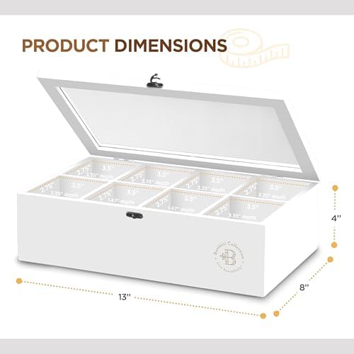 Tea Bag Organizer with Drawer - Bamboo Tea Box Organizer, 8-Compartment Tea Storage Box with Acrylic Lid and Magnetic Closure, Tea Box for Kitchen Counter, Gifts for Mom, Wife, Tea Lovers (White) - Image 5