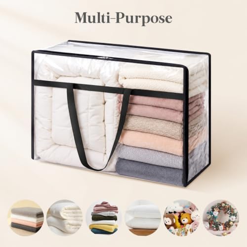 Lifewit 3 Pack Clear Blanket Storage Bags, 60L Plastic Comforter Storage Bag, Vinyl Foldable Moving Bags with Zipper, Clothes Storage Bags, Closet Organizers for Bedding, Duvet - Image 4