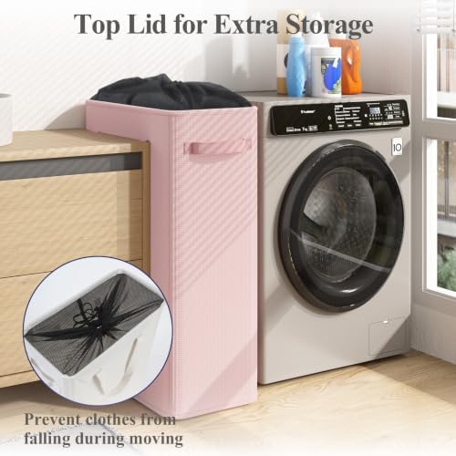 Optish 75L Pink Slim Laundry Hamper, Large Laundry Basket with Handles, Baby Hamper for Nursery, Dorm, Bedroom, Living Room, Collapsible Laundry Basket - Image 6