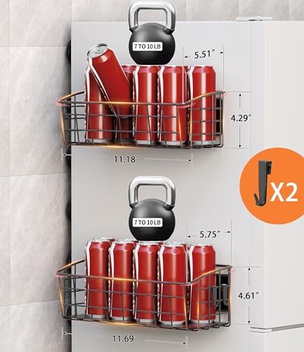 2Pack Magnetic Shelf for Refrigerator with Removable Hooks(Black) - Image 4