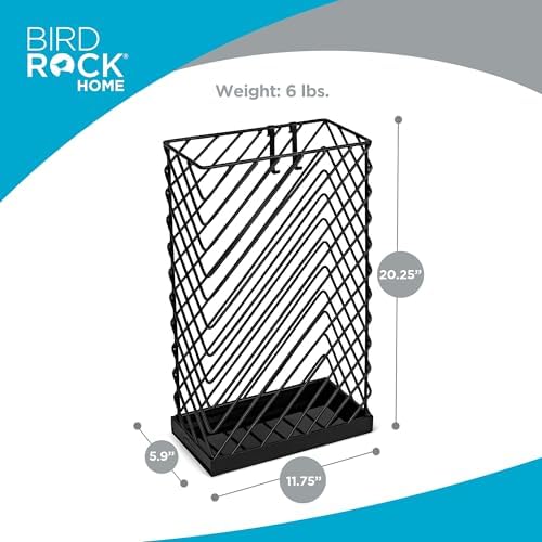 BIRDROCK HOME Decorative Umbrella Stand with Removable Water Tray - Large Metal Umbrella Rack and Cane Walking Stick Organizer for Entryway - Umbrella Holder for Indoor & Outdoor - Black, Diagonal - Image 3