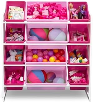 Delta Children Kids Toy Storage Organizer with 12 Plastic Bins - Greenguard Gold Certified, White/Pink - Image 3