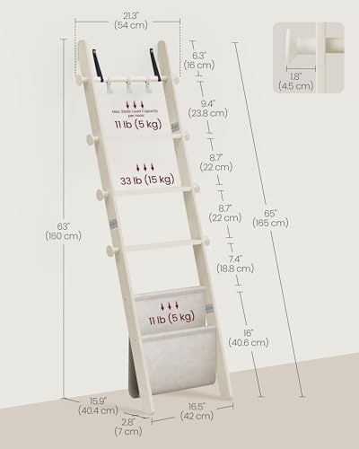 VASAGLE Blanket Ladder, 5-Tier Pine Wood Ladder Shelf with PU Leather Bag - Image 3