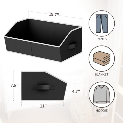 Homsorout Storage Bins for Shelves - Large Trapezoid Closet Shelf Organizer, Fabric Organization Bins with Handles, Storage Baskets for Clothes, Towel, Blanket, 4 Pack, Black - Image 5