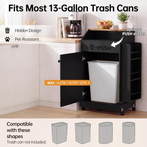YESHOMY 13 Gallon Kitchen Trash Can Cabinet with Push Door (Black) - Image 7