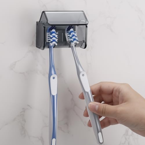 Toothbrush Holders Wall Mounted with Cover (1, Transparent Black) by PARKMANI