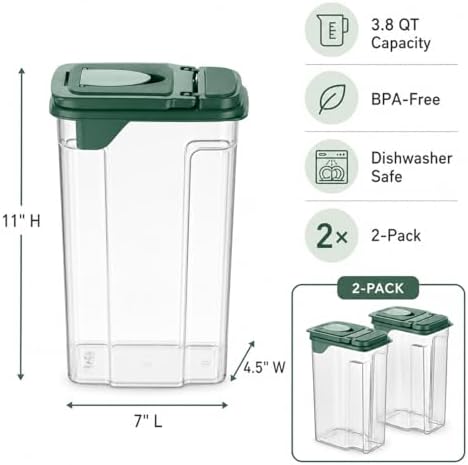 Tribello Food Storage Dispenser with Pour Spout Lid – Pantry Bin – Clear Slim Food Storage Container for Rice, Sugar, Cereal – BPA Free - Kitchen Organization (Large 3.8 Quarts - 2 Pack) - Image 3