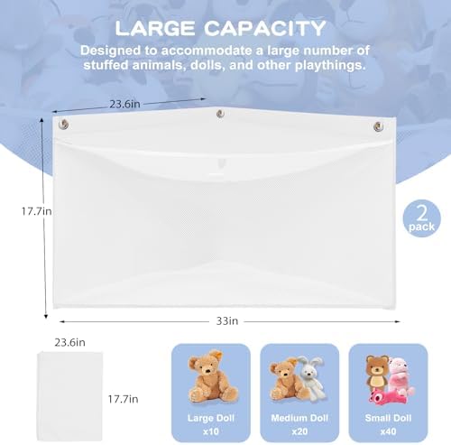 2PCS Large Corner Stuffed Animal Storage, White Wall Hammock Toy Net, Gift - Image 4