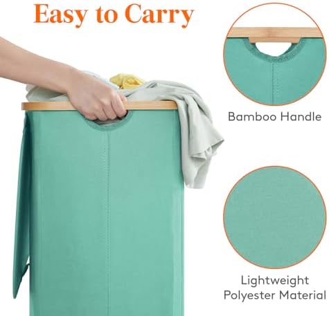 Lifewit 80L Large Laundry Basket with Lid, Removable Bags, Sage Green - Image 6