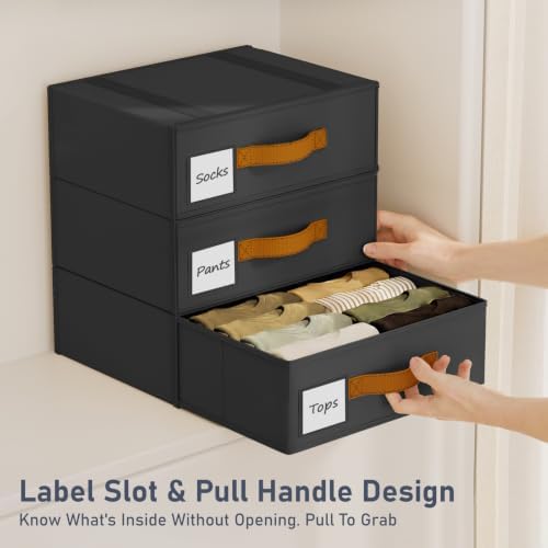 DIMJ Underwear Drawer Organizer, Stackable Bra Organizer for Closet 4 Pack, Bra Storage With Fabric Storage Drawers, Collapsible Closet Organizers for Clothes, Socks, Bra, Scarf, Baby Clothes, Black - Image 6