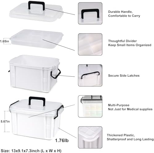 2-Tier Medicine Organizer - Plastic Portable Storage Box with Handle White - Image 3