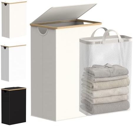 efluky Slim Laundry Hamper with Lid and Removable Bag, 90L Beige by efluky