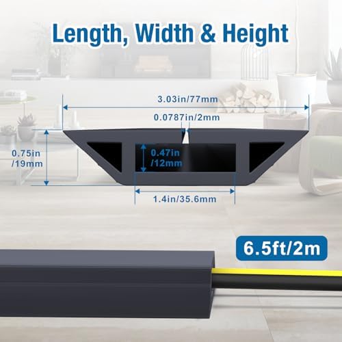 Eapele Floor Cord Cover 6.5ft Cord Covers for Wires on Floor, Heavy Duty Extension Cord Cover, Rubber Floor Cable Cover, Prevent Trip Hazard for Sidewalk Home Office Outdoor or Indoor Settings - Image 2
