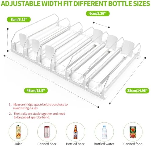 Coanto Drink Organizer for Fridge, Soda Can Organizer for Refrigerator with Automatic Pusher Glide, Adjustable Width Drink Dispenser for Fridge, Holds up to 30 Cans or Bottles, 6 Row - Image 6