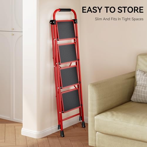 KINGRACK 4 Step Ladder, Folding Step Stool with Anti-Slip Wide Pedal - Image 4