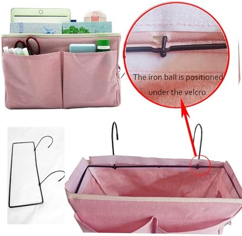 Bedside Caddy, Hanging Storage Bag with Hooks for Bunk & Dorm Bed Rails - Image 4