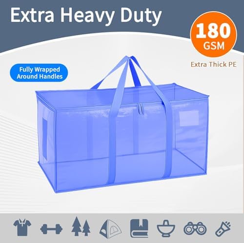 12 Pack-Extra Large Heavy Duty Moving Bags - Waterproof Storage Totes with Handles & Zippers, Foldable for College Dorm, Storage (Blue) - Image 3