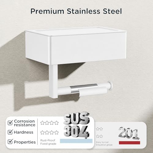 FORIOUS Toilet Paper Holder with Shelf, Wall-Mounted Modern Wipes Dispenser - Image 7