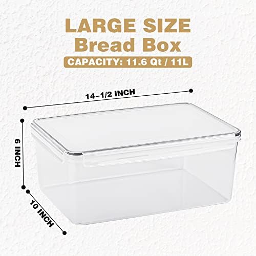 Tiawudi 2 Pack Large Bread Box for Kitchen Countertop, Airtight Bread Storage Container for Homemade Bread and Bakery Loaf, Plastic Bread Keeper, 11.6 Qt / 11L Each - Image 2