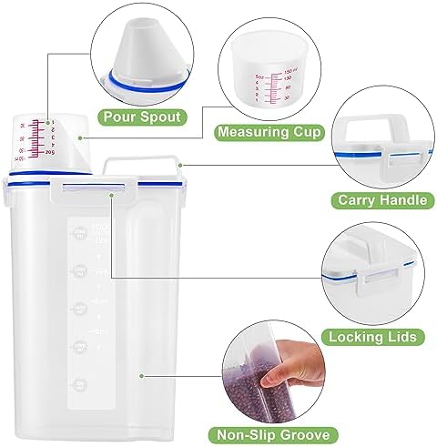 4 Pcs Set Rice Storage Container 5.5lb, Rice Dispenser with Measuring Cup & Pour Spout for Flour Pasta Grain Pet Dog Cat Bird Food Storage Container - Image 6
