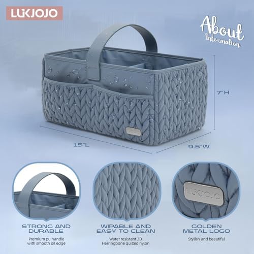 Luxurious Baby Diaper Caddy, Nursery Storage Basket for Newborn Essentials, Travel Baby Basket for Diapers Baby Wipes, Organizer Tote Bag Storage Bin, Baby Shower Gifts(ash blue) - Image 4