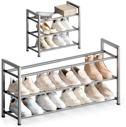 Bumusty 3 Tier Expandable Shoe Rack for Closet, Light Grey by BUMUSTY