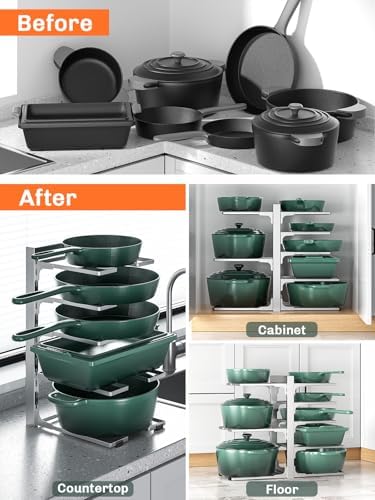 MUDEELA 8-Tier Heavy Duty Pots and Pans Organizer, 15.83" H Sliver - Image 7