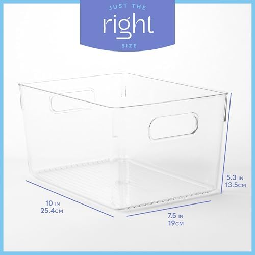 Plastic Food Storage 2 Pack Clear Container Bin with Handles for Organizing Kitchen, Pantry, Refrigerator, Freezer, Pantry, Cabinet, Closet, Bathroom. 10”x7.5”x5.3” - Image 3