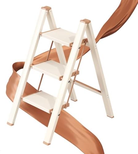 3 Step Ladder, Foldable Aluminum Step Stool with Anti-Slip Pedal by GameGem