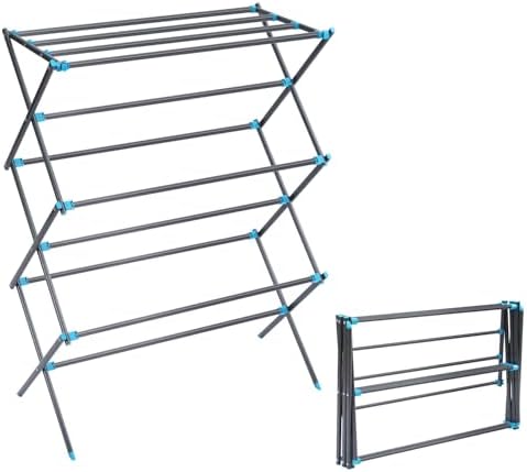 APEXCHASER Clothes Drying Rack, Foldable 2-Level Drying Rack Clothing, Stainless Steel Free-Standing Laundry Airer, with Height-Adjustable 4 Wings, Matte Black by APEXCHASER