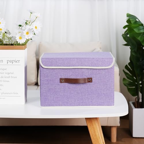 ANMINY Fabric Storage Box Bins with Lids, Purple, 13"x9"x7.9" - Image 2