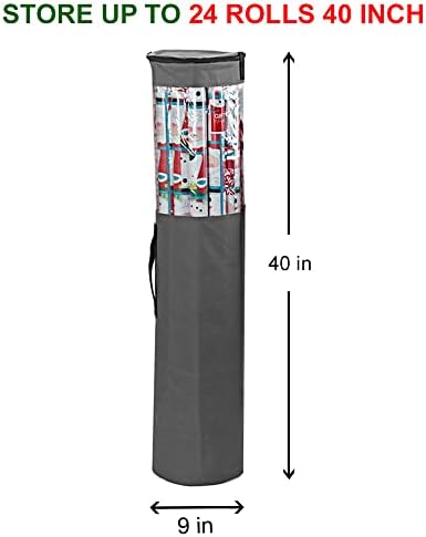 ProPik Gift Wrapping Paper Storage Organizer Bag, Store Up To 25 Rolls 40 Inch, Heavy Duty Polyester plus PVC Clear Bag With Handles And Zippered Top For Holiday Gift Wrap And Ribbons (Grey) - Image 4