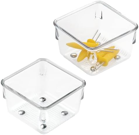 iDesign Linus Plastic Drawer Organizer, 3" x 3" x 2", Set of 2, Clear by iDesign