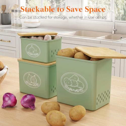 Lifewit Plastic Potato and Onion Storage Bin Box, Set of 3, Green - Image 4