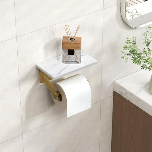FORIOUS Natural Marble Toilet Paper Holder with Phone Shelf, Commercial - Image 2