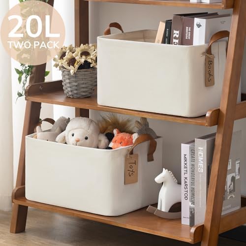 CHICVITA 20L Fabric Storage Bins for Shelves, Metal Frame, 2Pack, Beige - Image 5