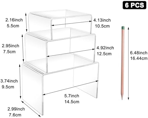 Cerpourt 2 Sets Acrylic Display Risers(4",5",6") Product Stand ((4"x5"x6") Clear Risers) - Image 2