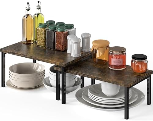 Simple Houseware Stackable Cabinet Counter Shelf Wooden Top, Rustic Brown by SimpleHouseware