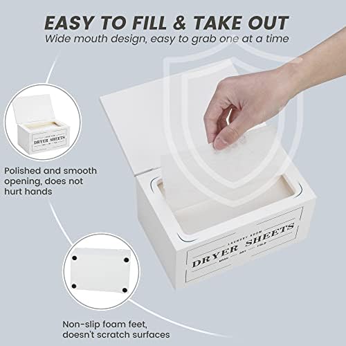 Farmhouse Dryer Sheet Holder with Lid - Rustic Dryer Sheet Dispenser Laundry Room Decor Accessory, White - Image 5