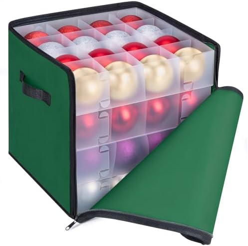 BALEINE Christmas Ornament Storage Box with Dividers, Premium Holiday Ornaments Storage Container Bin for Xmas Decorations (64 Ball, Green, Soft) by BALEINE