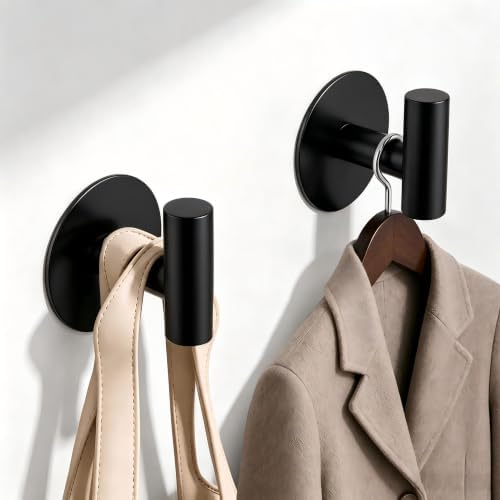 Self-Adhesive Coat Hooks, Stainless Steel Heavy Duty Wall Hooks, Towel Hooks for Hanging Robes, Aprons, Coats and Hats in Bathrooms,Kitchens and Hotels(2 Pack, Black) - Image 3