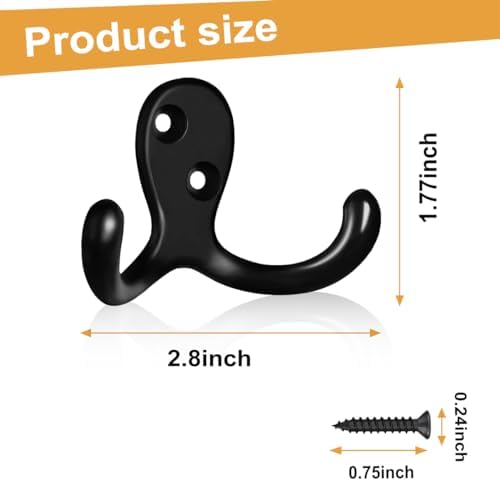 CBWLWJ 15 Pack Coat Hooks Wall Hooks for Hanging, Heavy Duty Double Prong Metal Hook Wall Mounted for Living Room, Bathroom, Kitchen, Bedroom for Coat, Bag, Scarf, Towel, Hat, Key, Cup (Black) - Image 6