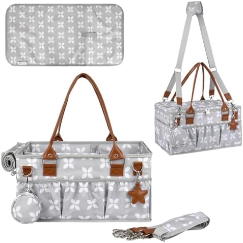 Moteph Diaper Caddy with Changing Mat, Large Baby Diaper Caddy Organizer with Lid, Portable Organizer Basket for Nursery and Car, Shoulder Strap and Pacifier Organizer by MOTEPH