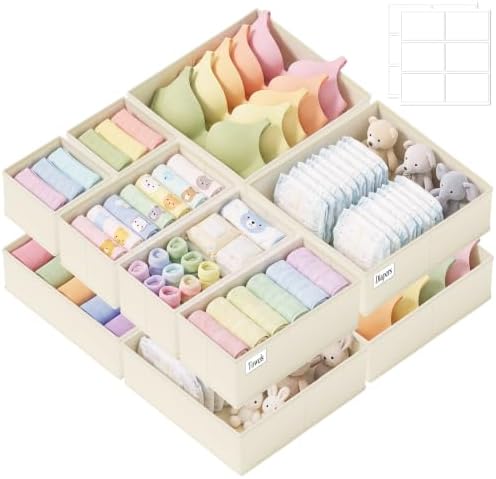 Drawer Organizer Storage for Clothes, Socks, 10 Pack, Beige by SIXDOVE