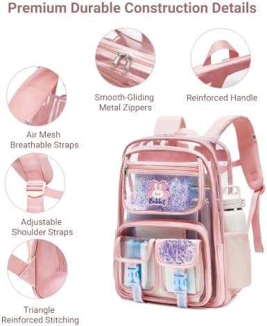 Makukke Clear Backpack for School, Heavy Duty 0.5mm Transparent Bookbag 3-in-1 Set with Lunch Bag, Fits 15.6" Laptop for Teens (Clear Black) - Image 6